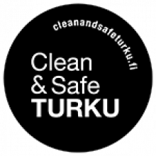 Clean and Safe label black, footer